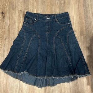 Stylish Denim Flared Midi Skirt